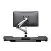 single monitor arm with monitor attached on a white background