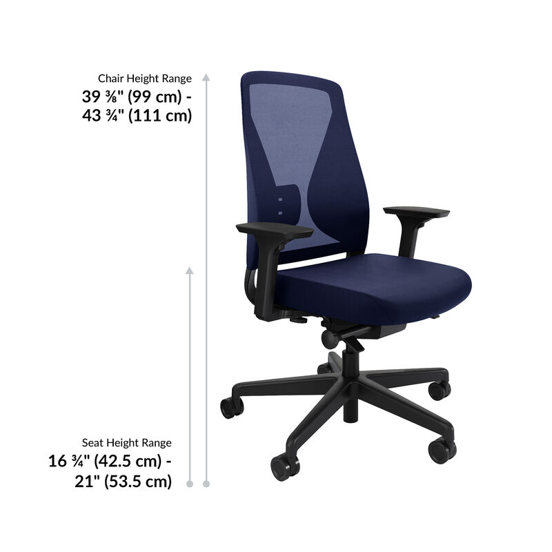 temper-pedic chair height range of 39 3/8 inches to 43 3/4 inches and seat height range of 16 3/4" to 21". image number null
