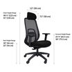 Headrest twelve inches wide, adjustable seven and one-tenth inches; chair height forty-eight and one-half to fifty-one inches; seat height eighteen to twenty-two inches; armrests twenty-five and three-quarters to thirty inches.