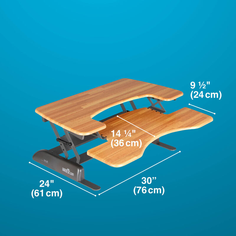 VariDesk Pro Plus 36 Butcher Block depth of desk base is 24 inches deep image number null