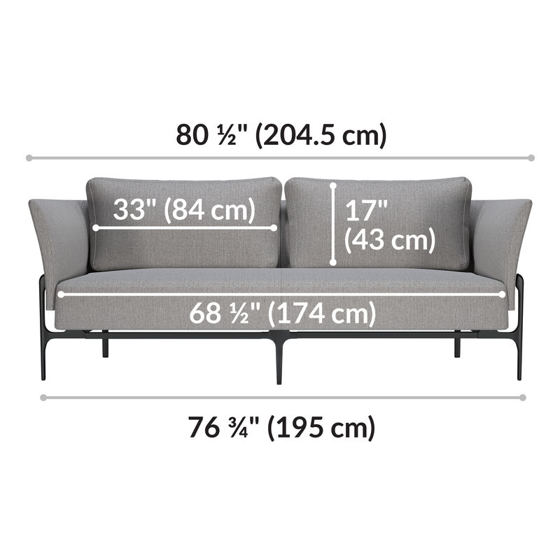 contemporary three-seat sofa in silver grey is eighty and a half inches long image number null