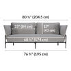 contemporary three-seat sofa in silver grey is eighty and a half inches long