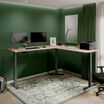 raised l shape desk in reclaimed wood in an at home office setting 