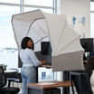 varifocus canopy open with desk clamps shown