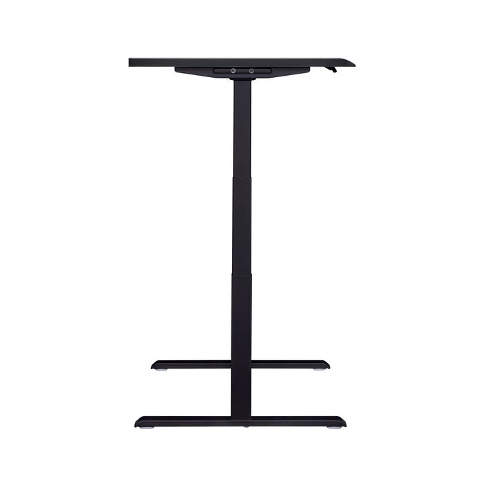 side view of an electric standing desk with a black finish top and black legs image number 2