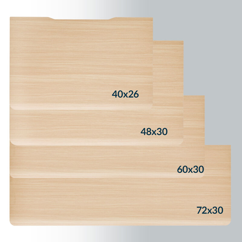 overhead view of three different size desks a 48 inches by 30 inches 60 inches by 30 inches and 72 inches by 30 inches image number null