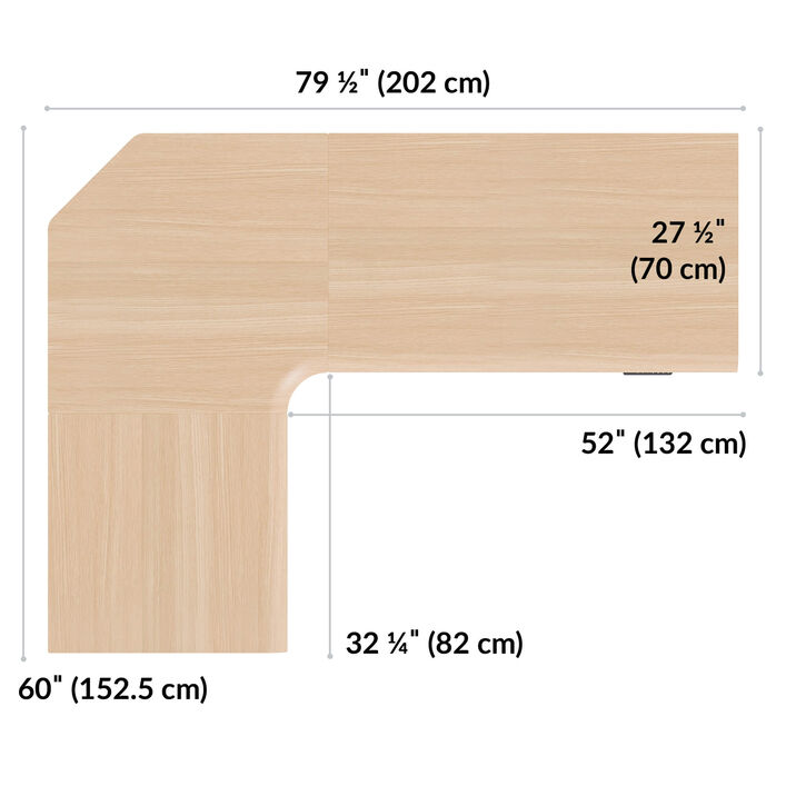overhead view of L-shape standing desktop that is eighty inches wide and sixty inches deep image number 3