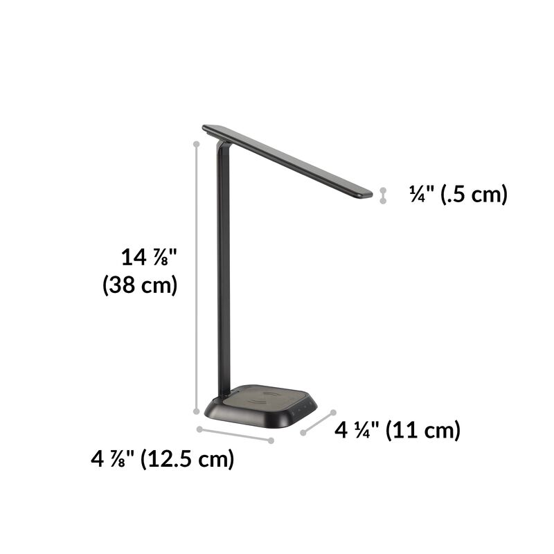 LED Task Lamp + Wireless Charger is 14.8 inches tall, 4.8 inches deep, and 4.25 inches wide image number null