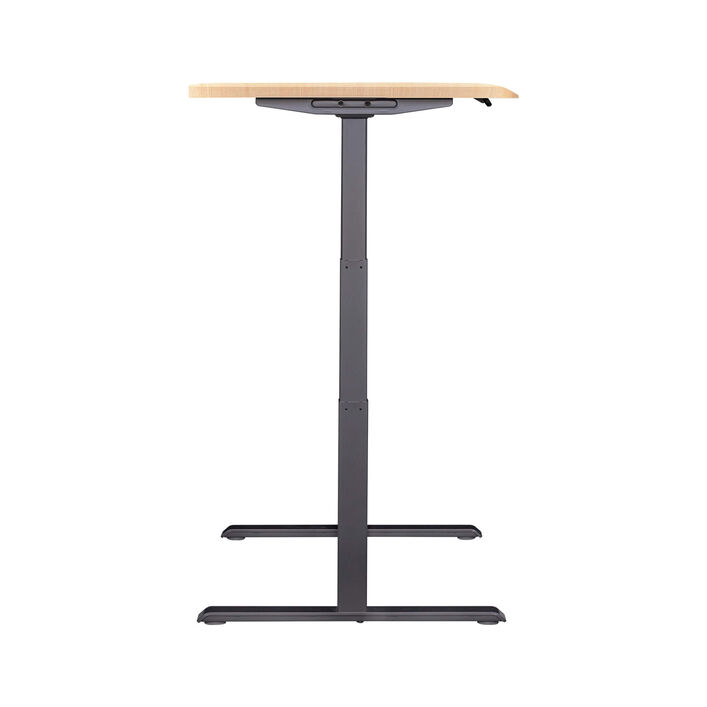 side view of an electric standing desk with a light wood finish top and slate legs image number 2