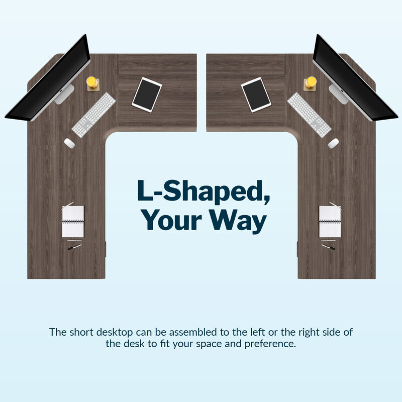 l shape desk has a lifetime warranty and ships in three separate boxes image number null