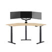 overview of light wood desk with monitor on it in white background