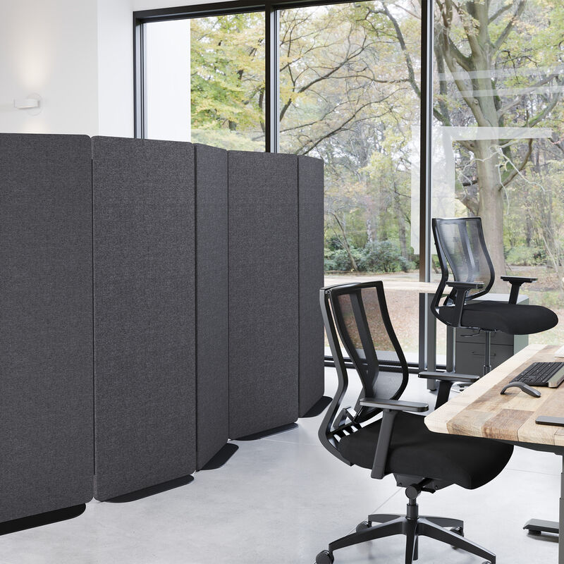 privacy screen with expansion panel in steel grey used in an open office setting image number null