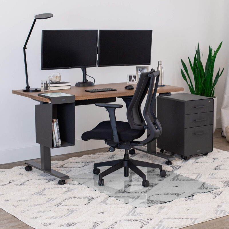home office setup with new vari glass chair mat, electric standing desk and accessories  image number null