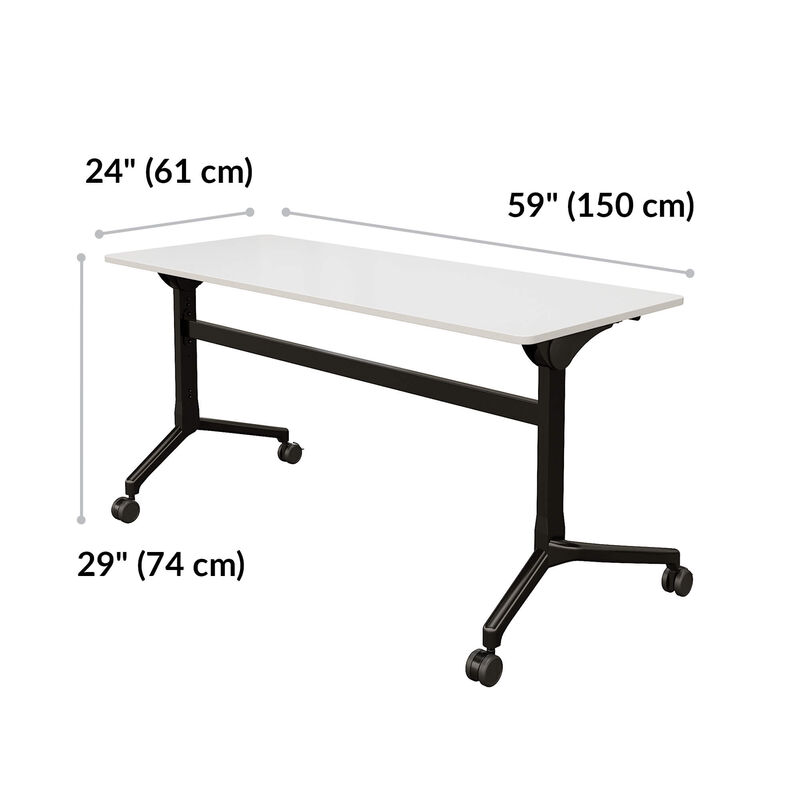 flip top training table 5 ft in white is 60 inches wide and 24 inches deep. Height is 29 inches image number null