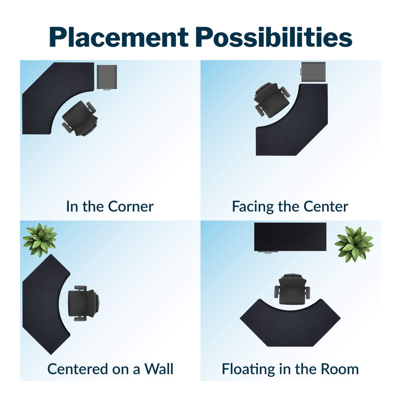 overhead view of four different layouts of the command center electric standing desk in a office image number null