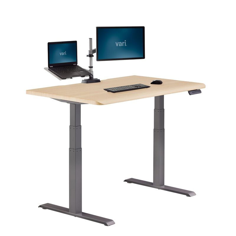 angle view of light wood finish electric standing desk in comfort edge 60x24 image number null