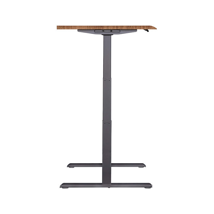 side view of an electric standing desk with a walnut finish top and slate legs image number 2