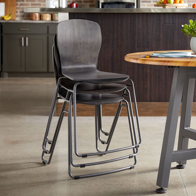 Wood Chair in Dark Gray stacked in office image number null