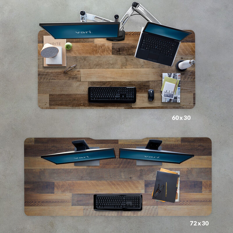 Overhead of view of the three electric standing desk sizes, forty-eight by thirty, sixty by thirty image number null