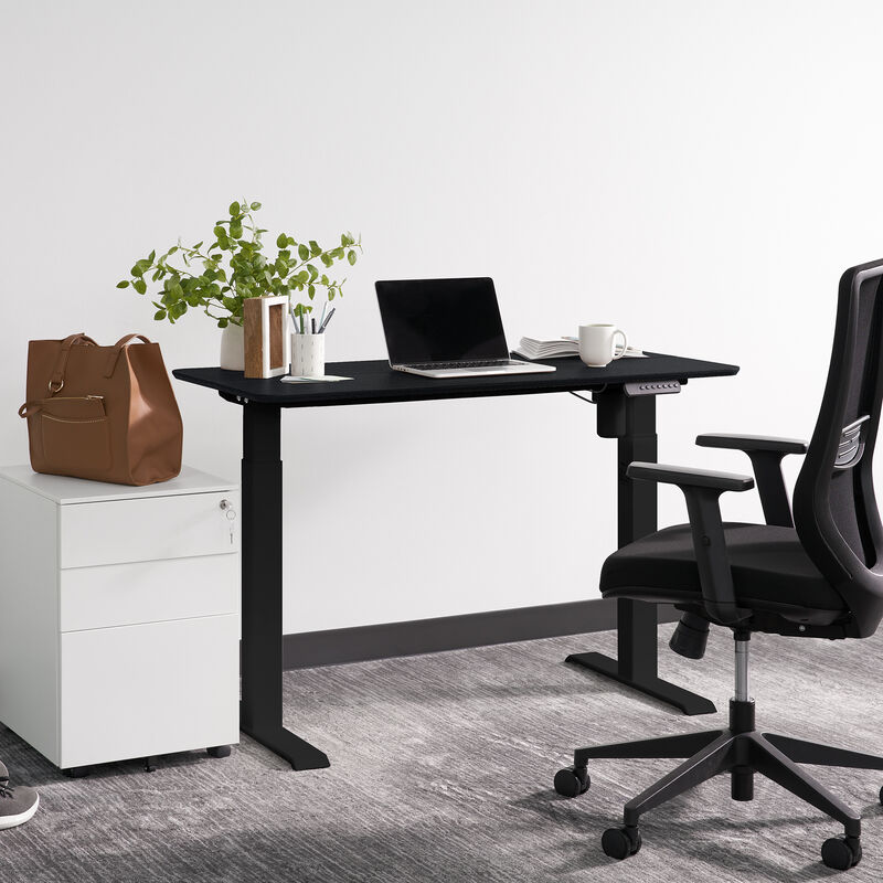lowered electric split top standing desk in black image number null