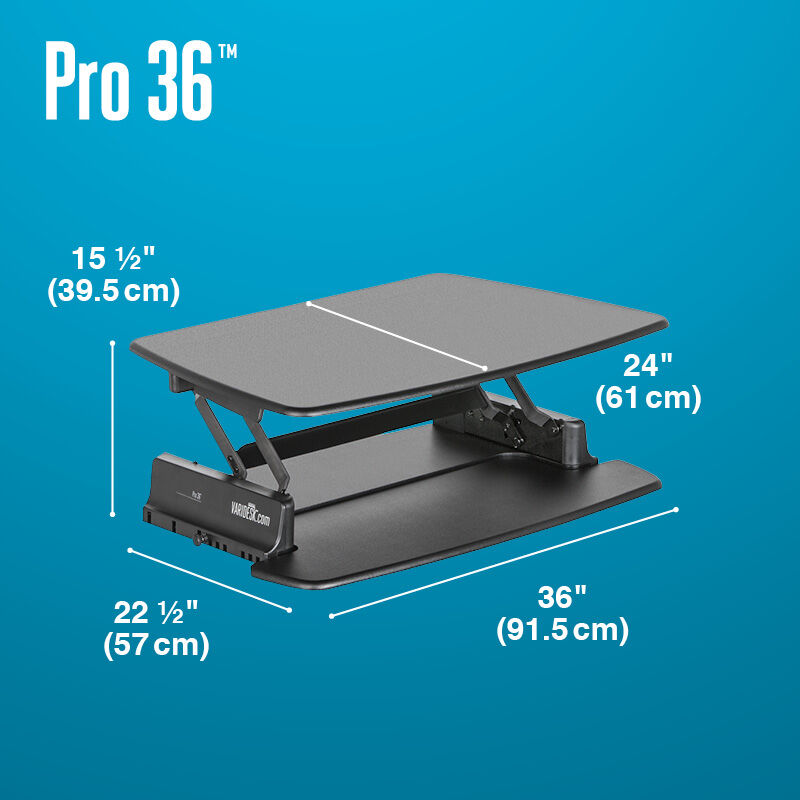 VariDesk Pro 36 Black depth of desk base is 22 and a half inches deep image number null