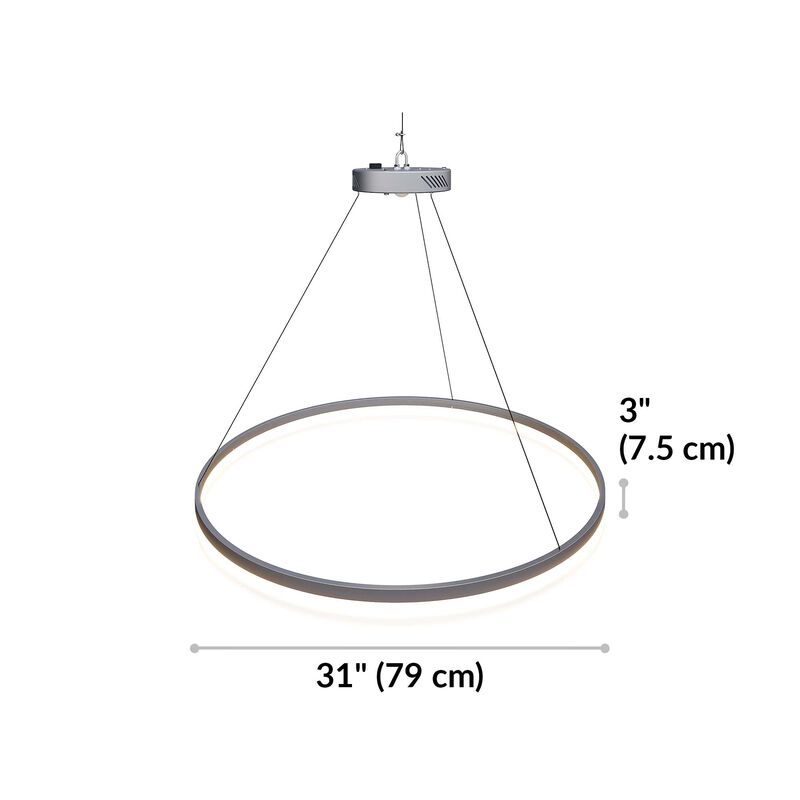 halo pendant light is 31 inches wide and 3 inches tall  image number null