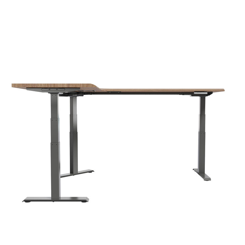 side view of the reclaimed wood finish l shape electric standing desk image number null