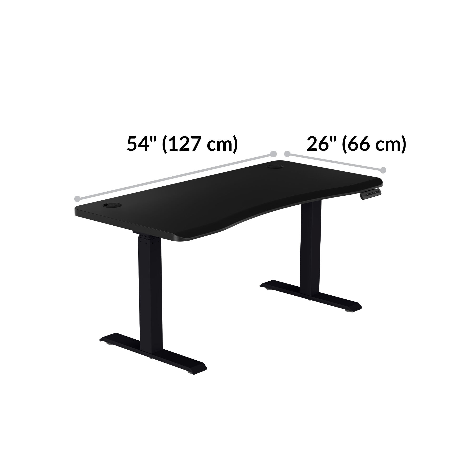 Dimensions of the Ergo Electric Standing Desk: 54 inches by 26 inches.