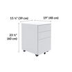 essential file cabinet is 23 and a half inches tall, 15 and a quarter inches wide, and 19 inches deep