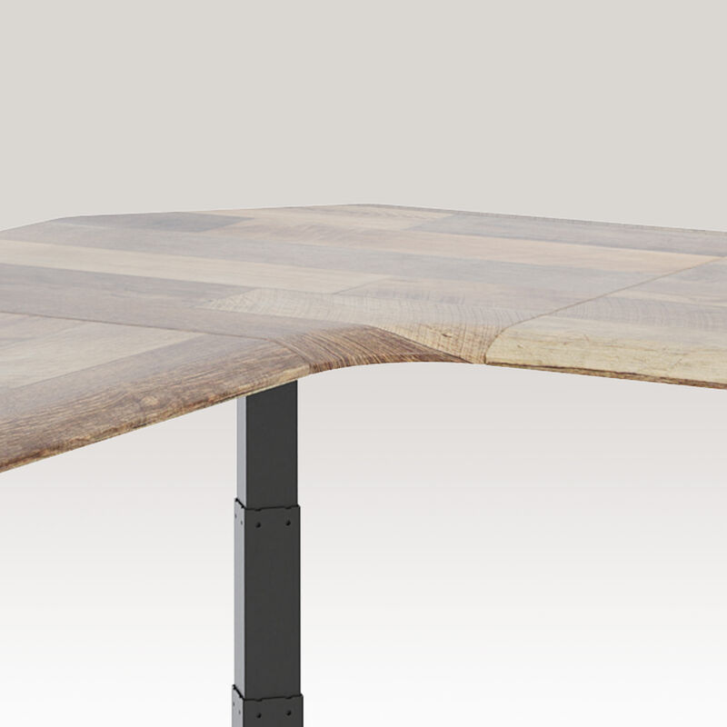 curved view of the reclaimed wood finish l shape electric standing desk image number null