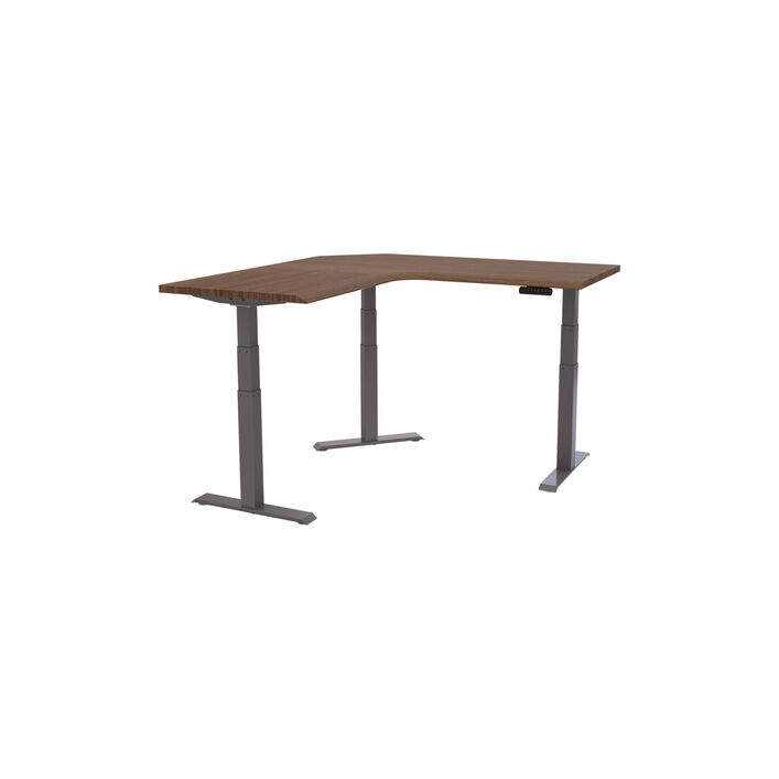 walnut top with slate legs l shape electric standing desk in front of a white background image number 1