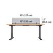 Acrylic Modesty Privacy Panel for the Electric Standing Desk 60 in Frosted Acrylic dimensions, 52 inches wide, 12 inches off desktop in the upward position