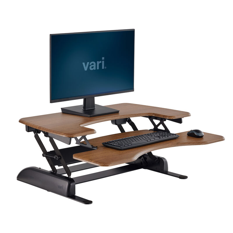 varidesk pro plus 36 walnut sit-stand desk converter in raised position image number null