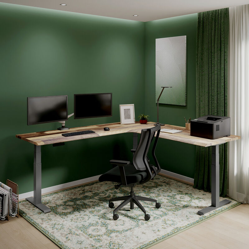 lowered l shape desk in reclaimed wood in an at home office setting  image number null