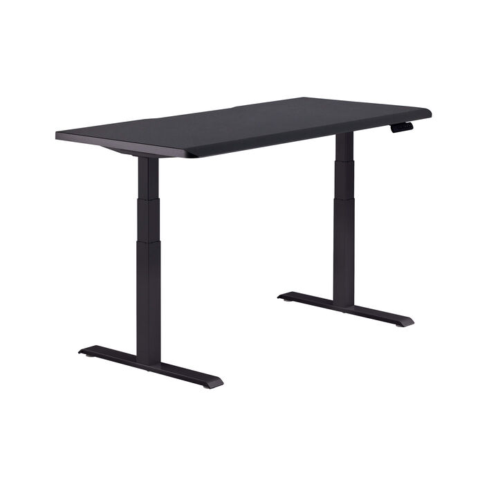 isolated image of a electric standing desk with a black top and black legs image number 1