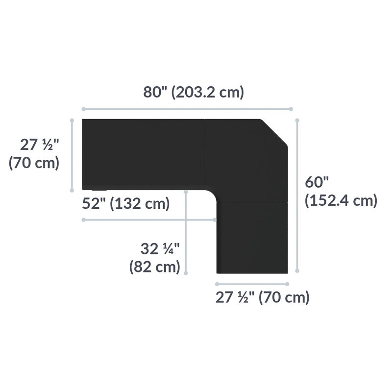 outside measurements are 27 and a half inches by 80 inches and 27 and a half inches by 60 inches. Inside dimensions are 52 inches by 32 and one quarter inches image number null