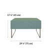 aqua green ottoman is 17 and 3 quarter inches tall and 29 and a half inches wide