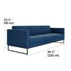 three-seat sofa in navy is twenty-three and a half inches tall