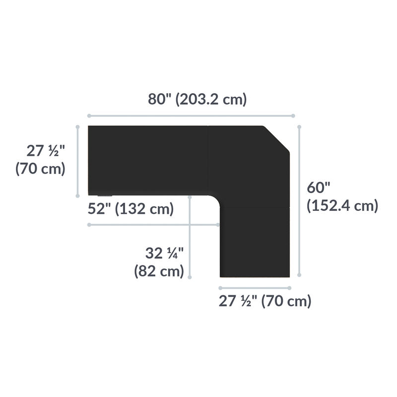 outside measurements are 27 and a half inches by 80 inches and 27 and a half inches by 60 inches. Inside dimensions are 52 inches by 32 and one quarter inches image number null