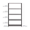 5-tier shelf in black finish with measurements