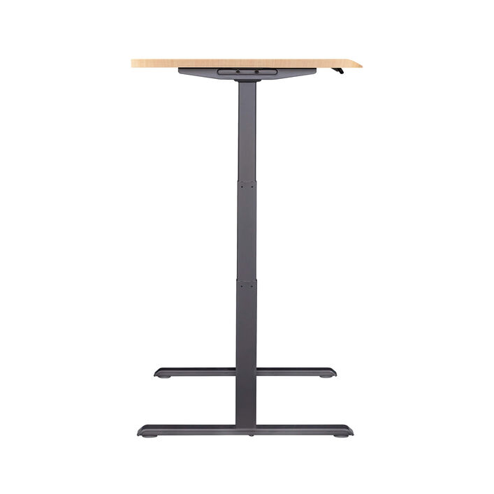 side view of an electric standing desk with a light wood finish top and slate legs image number 2