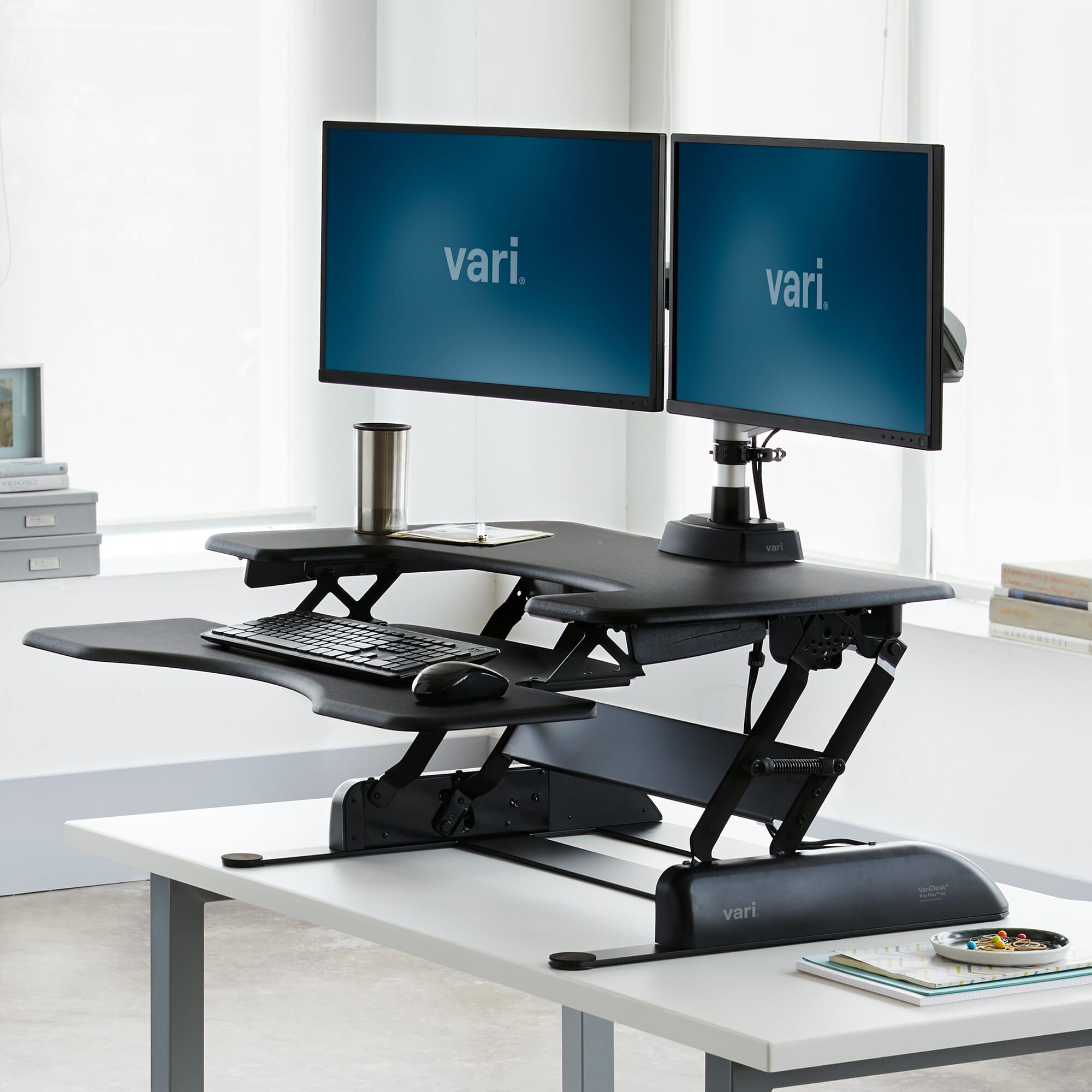 Sit Stand Standing Desk Converter with Dual Monitor MountBlack Mount-It 