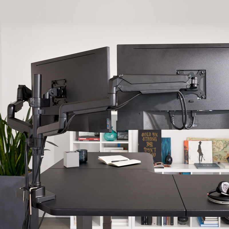 flexible monitor arms with integrated cable system to keep workspace clutter free image number null