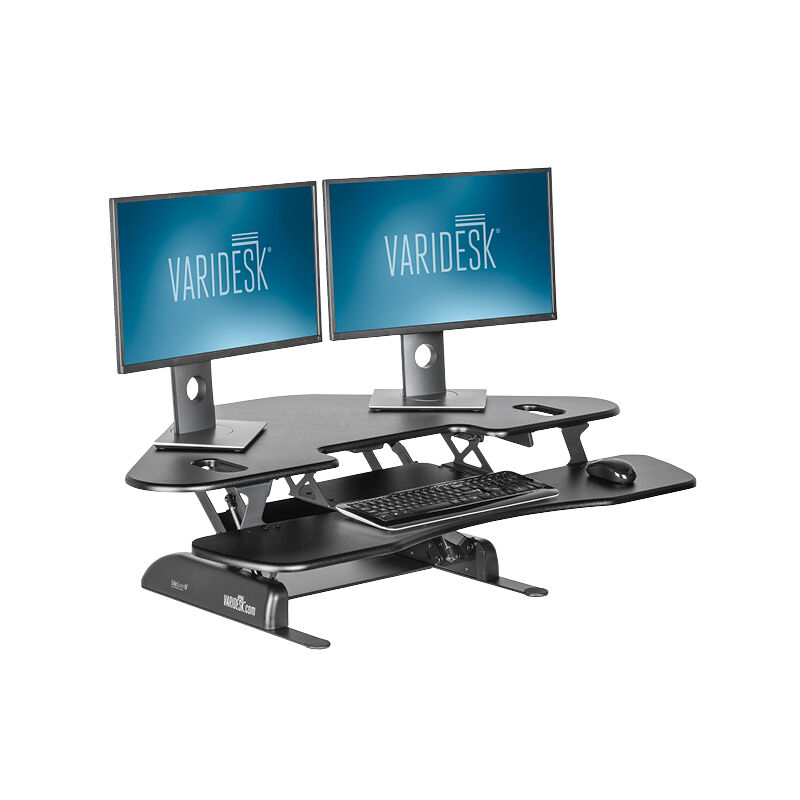 VariDesk Cube Corner 48 Black sit-stand desk converter in raised position image number null