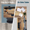 reclaimed wood finish electric standing desk with a reclaimed wood finish table return