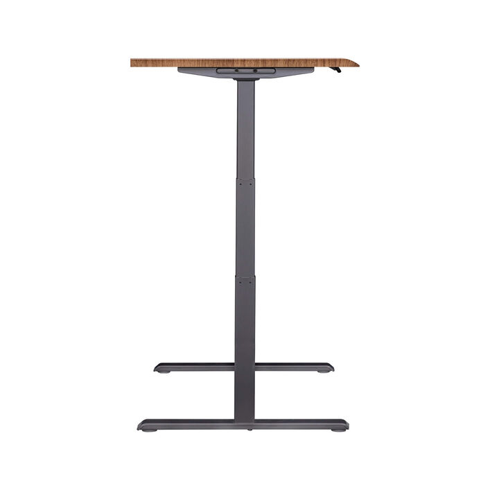 side view of an electric standing desk with a walnut finish top and slate legs image number 2