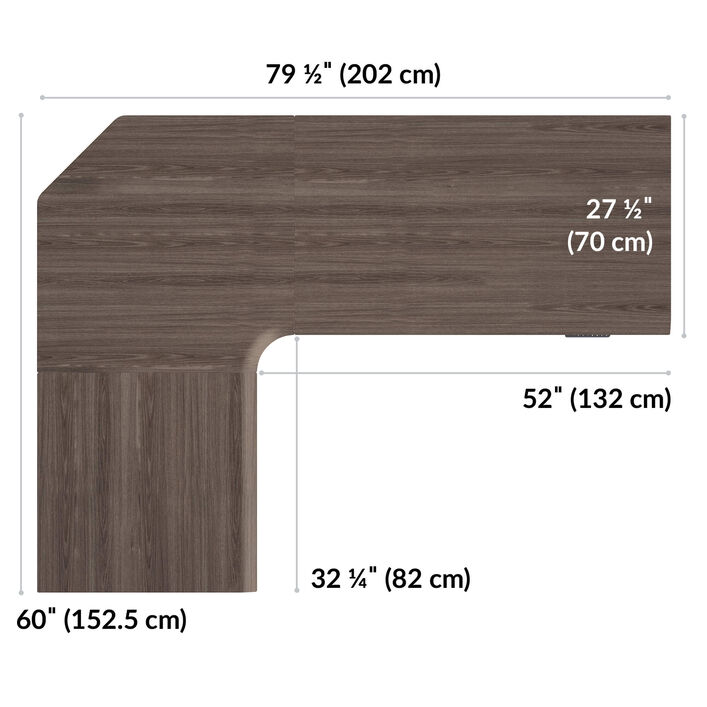 overhead view of L-shape standing desktop that is eighty inches wide and sixty inches deep image number 3