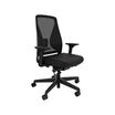 Black ergonomic office chair with mesh backrest and adjustable armrests, shown against a white background