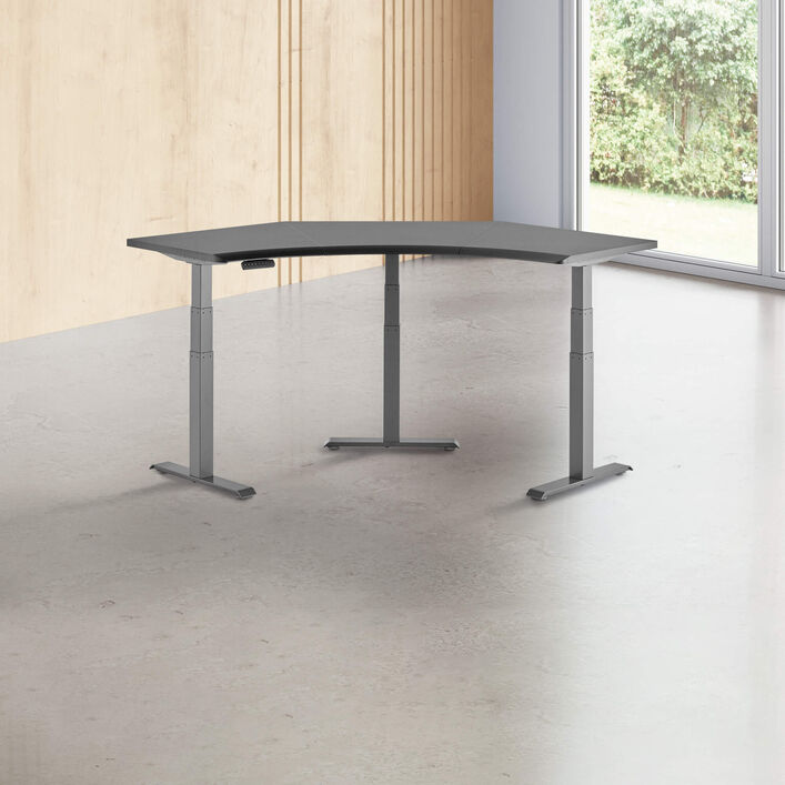 black finish standing desk top with slate legs in a open office image number 0