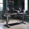 desk setup wtih dual monitor arm power hub office chair standing mat and cable management tray
